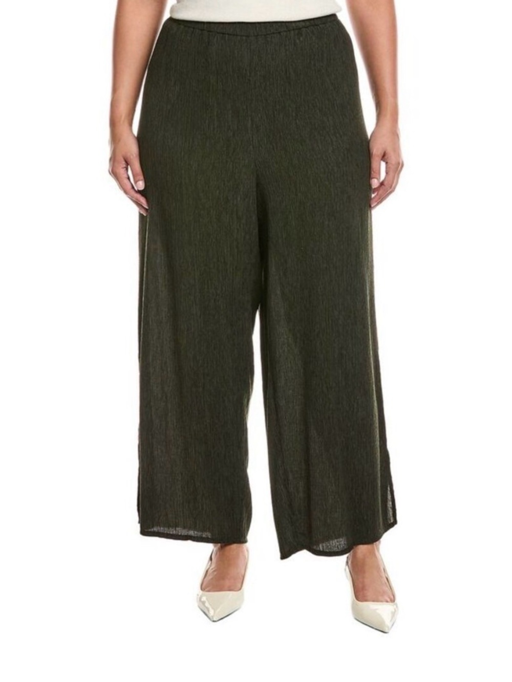 Eileen fisher Olive crepe lightweight wide leg pants size large